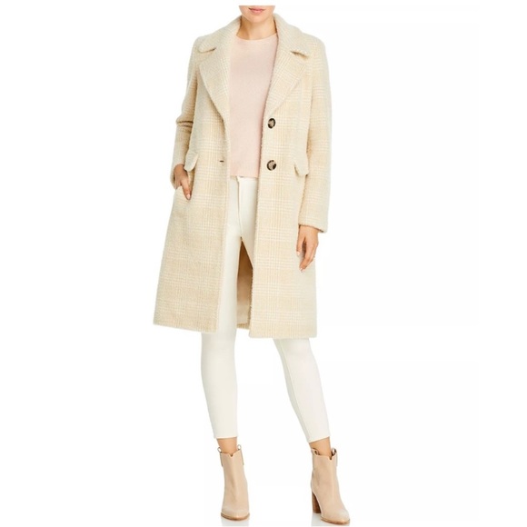 Calvin Klein Size 10 Petite Plaid Single Breasted Coat - Beige White Orig $400 - Picture 1 of 5